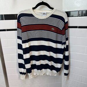 *VGUC* Lacoste Cotton Crewneck Sweater - White & Blue Stripe - Size Small
